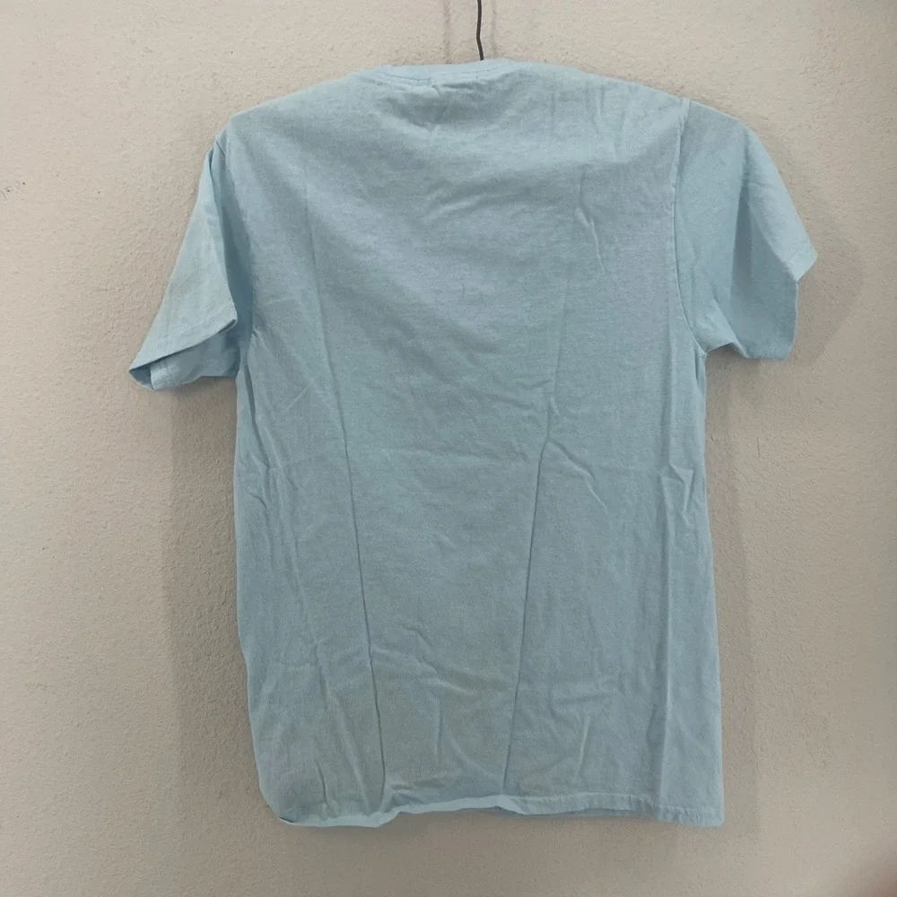 Call Your Mother Skeleton Drink Graphic T Shirt Light Blue Short Sleeve Cotton S